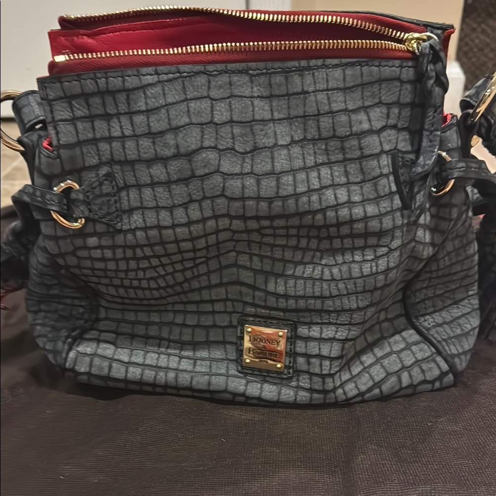 Dooney & Bourke Gray and Red Textured Shoulder Bag. Looks Brand new!